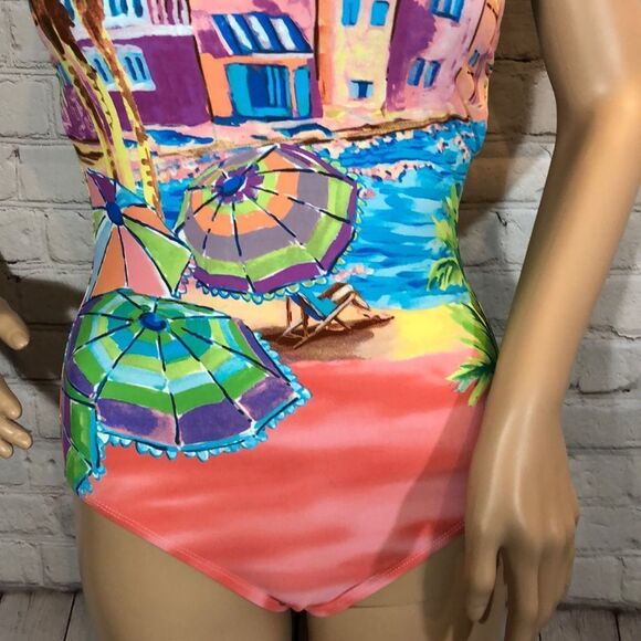 Anne Cole Beach Print 1 Piece Strapless Swimsuit S - Picture 4 of 16